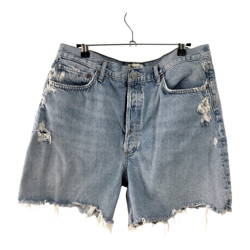 Anthropologie Agolde boyfriend Distressed Blue Denim Shorts size 32